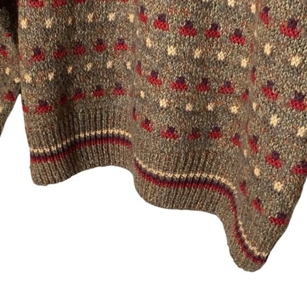 Vintage Mens Fair Isle Style Geometric Wool Blend Sweater M Brown Lodge Grandpa